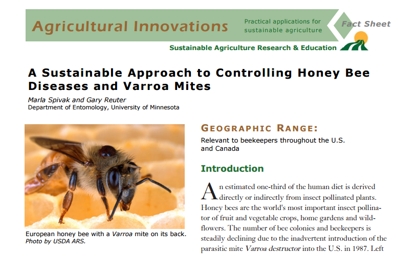 A Sustainable Approach to Controlling Honey Bee Diseases and Varroa Mites 